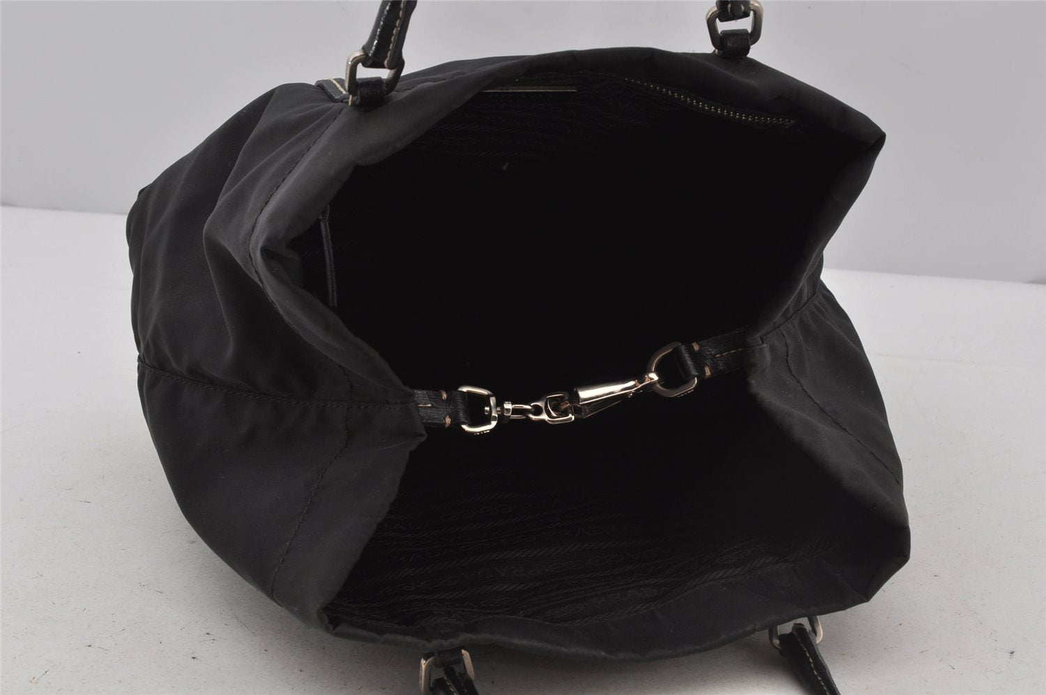 Authentic PRADA Vintage Nylon Tessuto Leather Tote Hand Bag Black 3107J