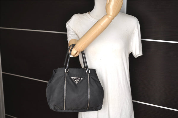 Authentic PRADA Vintage Nylon Tessuto Leather Tote Hand Bag Black 3107J