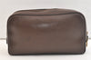 Authentic GUCCI Vintage Clutch Hand Bag Purse Leather Brown 3107K