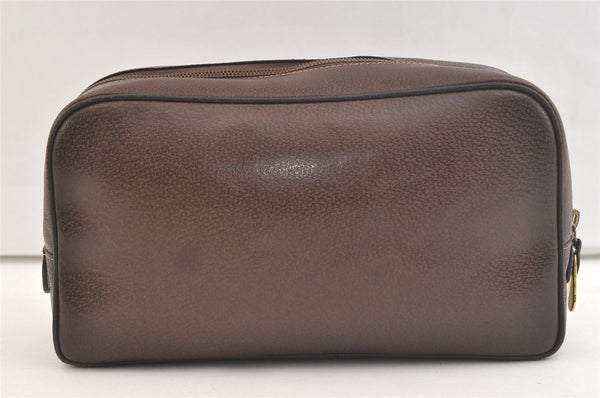 Authentic GUCCI Vintage Clutch Hand Bag Purse Leather Brown 3107K