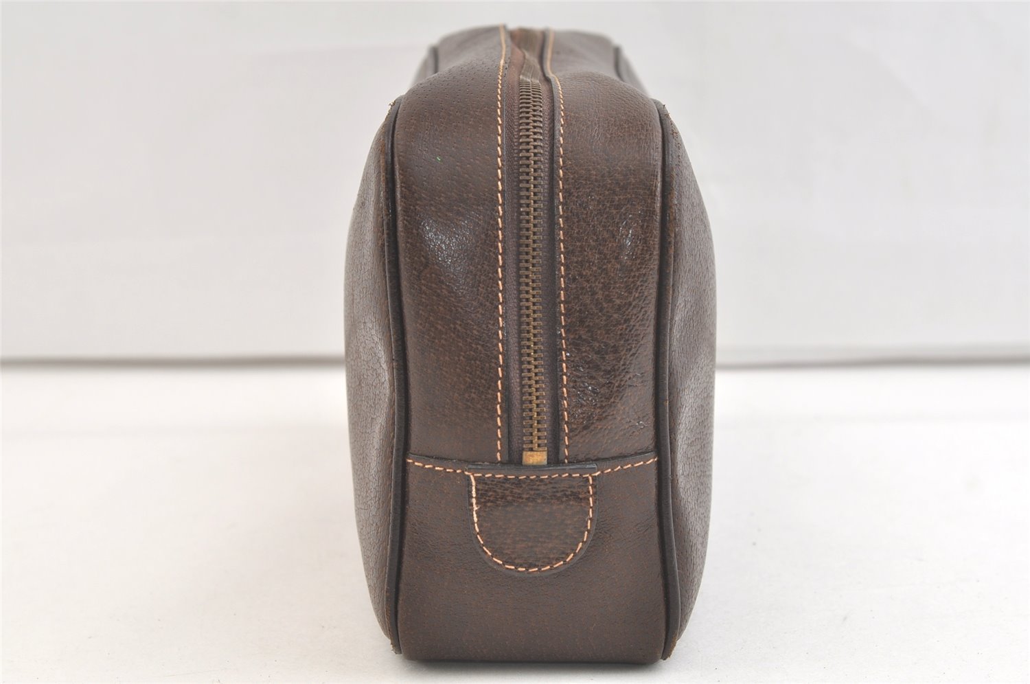 Authentic GUCCI Vintage Clutch Hand Bag Purse Leather Brown 3107K