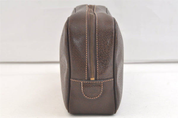Authentic GUCCI Vintage Clutch Hand Bag Purse Leather Brown 3107K