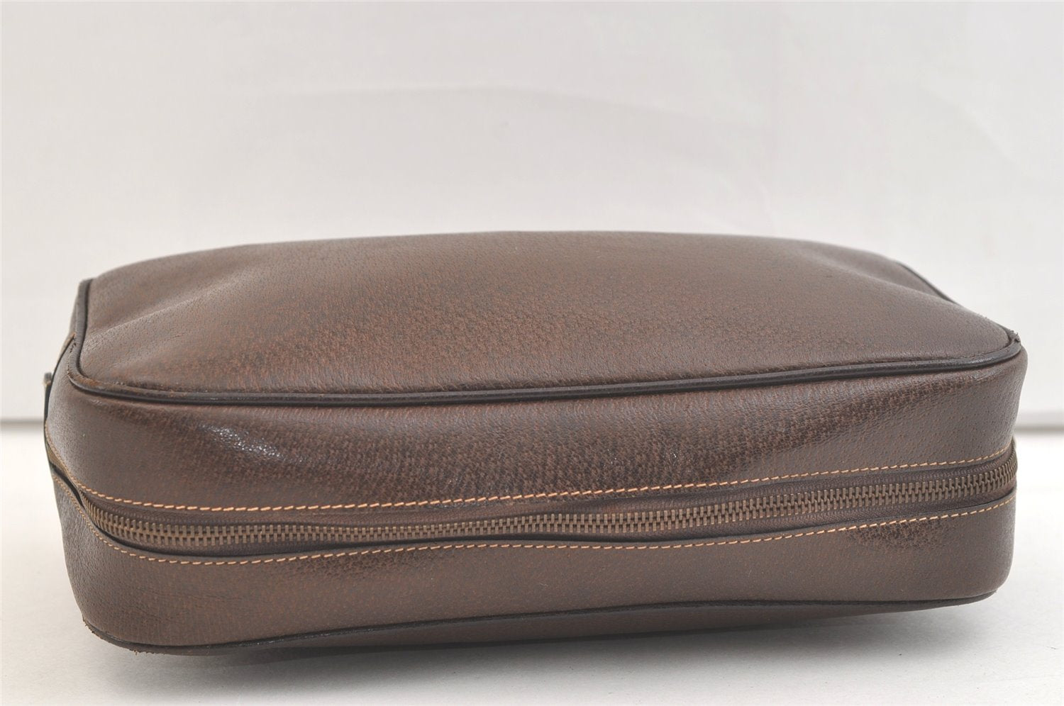 Authentic GUCCI Vintage Clutch Hand Bag Purse Leather Brown 3107K