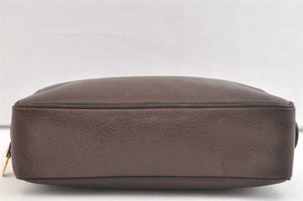 Authentic GUCCI Vintage Clutch Hand Bag Purse Leather Brown 3107K
