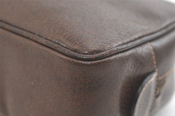 Authentic GUCCI Vintage Clutch Hand Bag Purse Leather Brown 3107K
