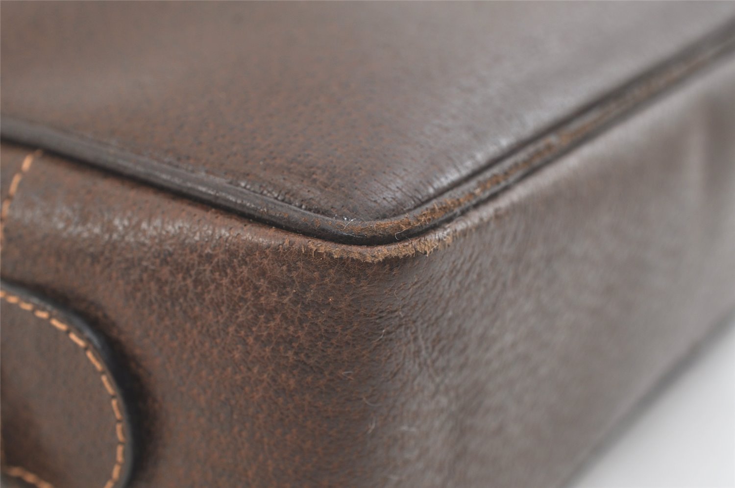 Authentic GUCCI Vintage Clutch Hand Bag Purse Leather Brown 3107K
