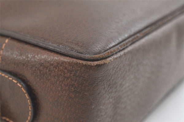 Authentic GUCCI Vintage Clutch Hand Bag Purse Leather Brown 3107K