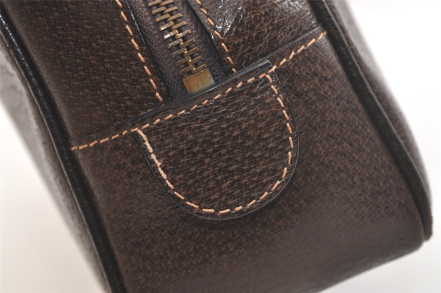 Authentic GUCCI Vintage Clutch Hand Bag Purse Leather Brown 3107K