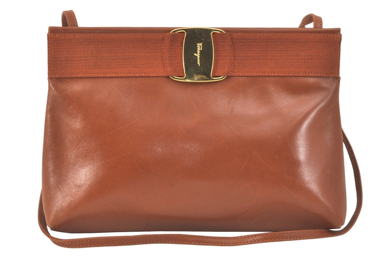 Authentic Salvatore Ferragamo Vara Shoulder Cross Bag Leather Brown SF 3108K