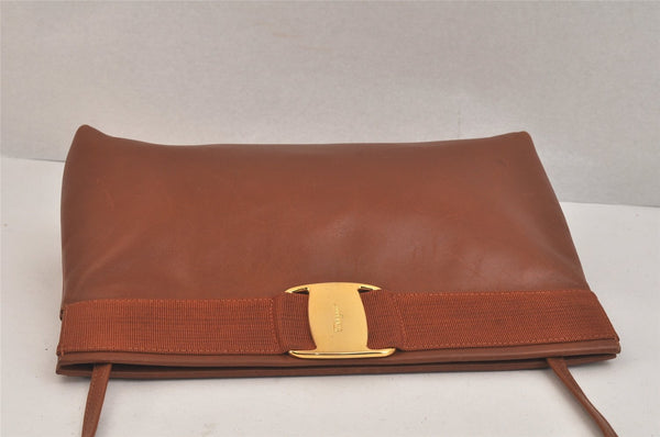 Authentic Salvatore Ferragamo Vara Shoulder Cross Bag Leather Brown SF 3108K