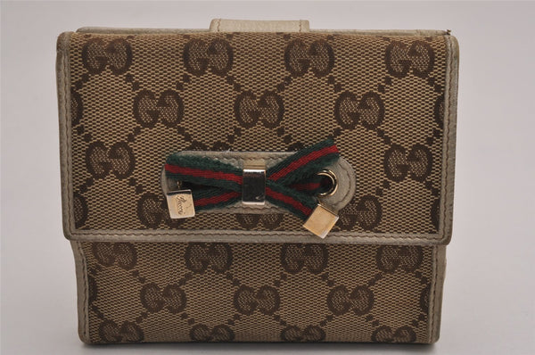 Authentic GUCCI Web Sherry Line Princy GG Canvas Wallet 167465 Brown Junk 3110J