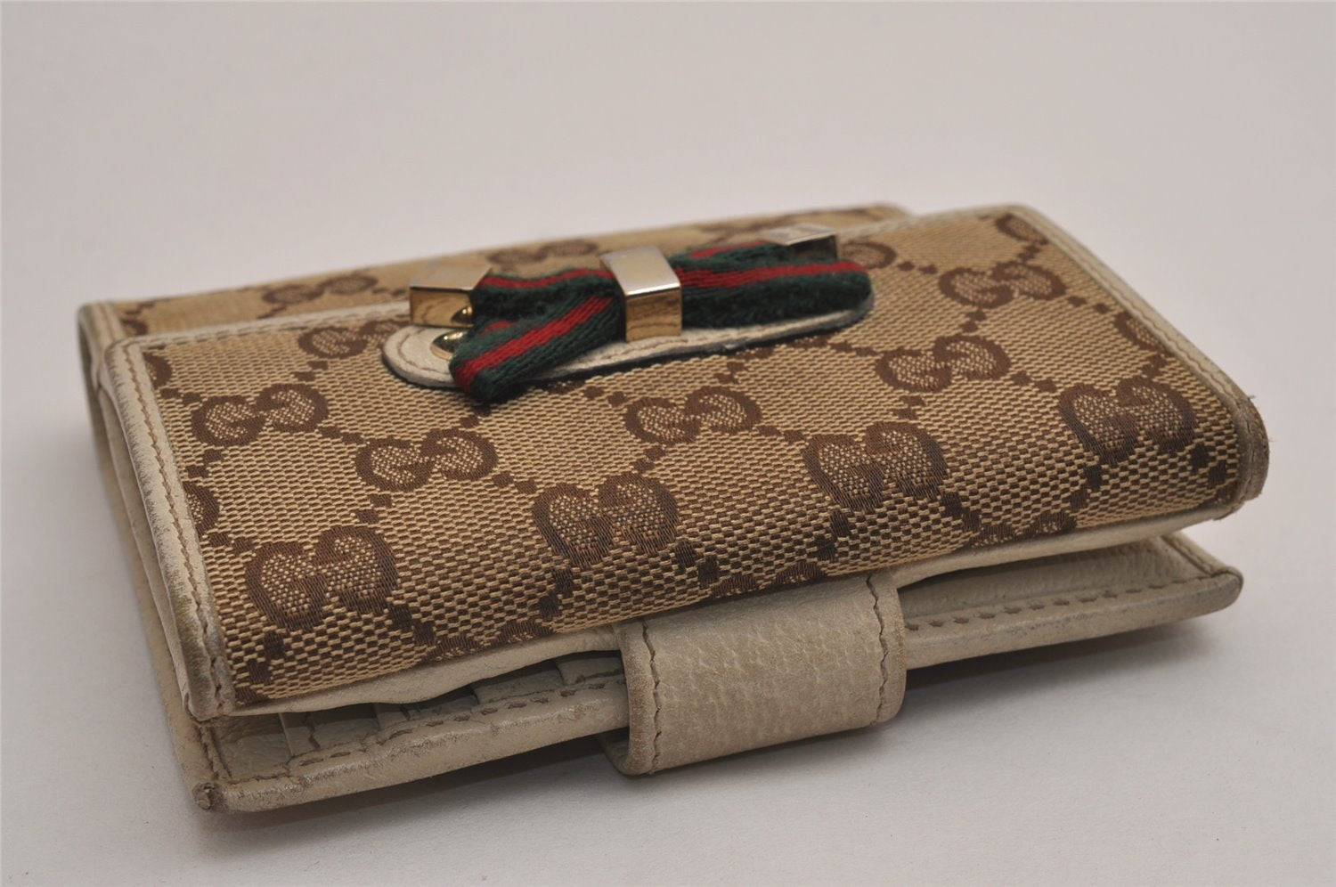 Authentic GUCCI Web Sherry Line Princy GG Canvas Wallet 167465 Brown Junk 3110J