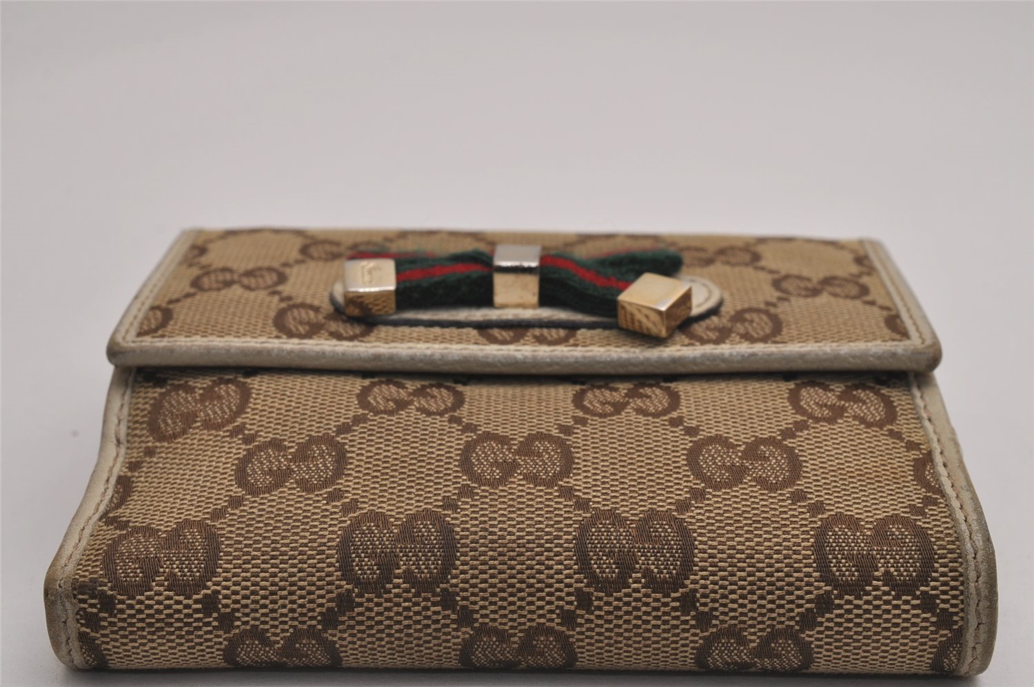 Authentic GUCCI Web Sherry Line Princy GG Canvas Wallet 167465 Brown Junk 3110J