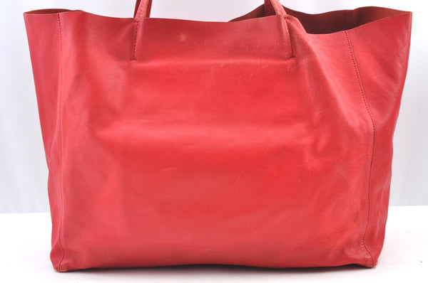 Authentic CELINE Horizontal Cabas Vintage Shoulder Tote Bag Leather Red 3111I