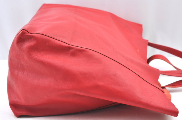 Authentic CELINE Horizontal Cabas Vintage Shoulder Tote Bag Leather Red 3111I