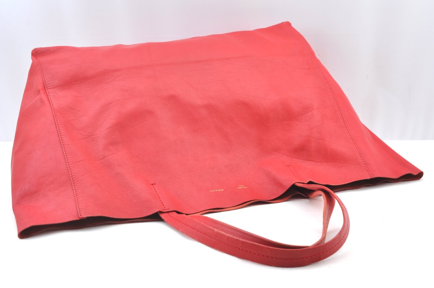 Authentic CELINE Horizontal Cabas Vintage Shoulder Tote Bag Leather Red 3111I