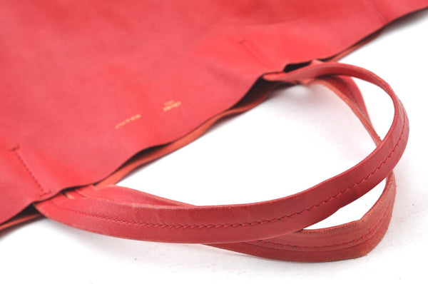 Authentic CELINE Horizontal Cabas Vintage Shoulder Tote Bag Leather Red 3111I