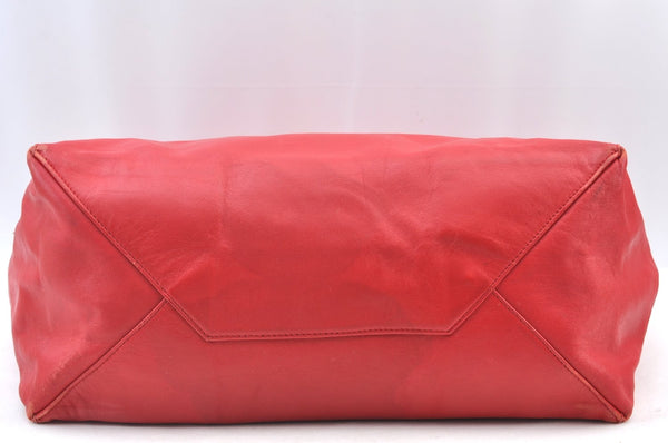 Authentic CELINE Horizontal Cabas Vintage Shoulder Tote Bag Leather Red 3111I