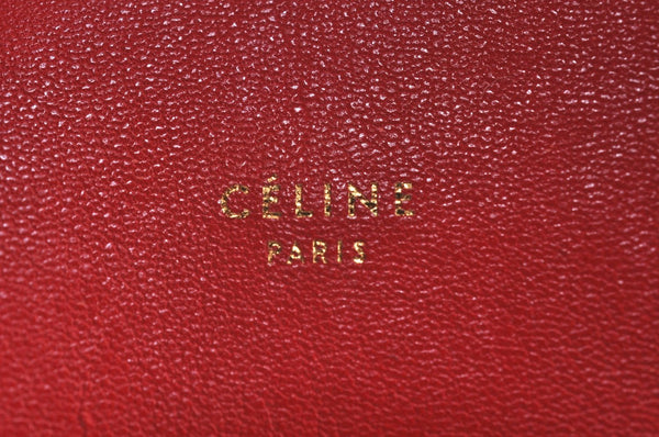 Authentic CELINE Horizontal Cabas Vintage Shoulder Tote Bag Leather Red 3111I