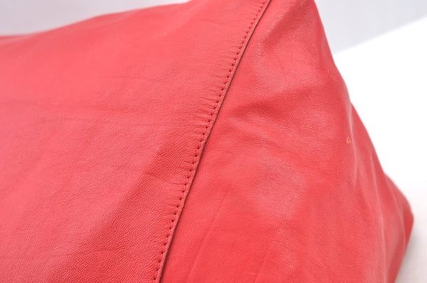 Authentic CELINE Horizontal Cabas Vintage Shoulder Tote Bag Leather Red 3111I