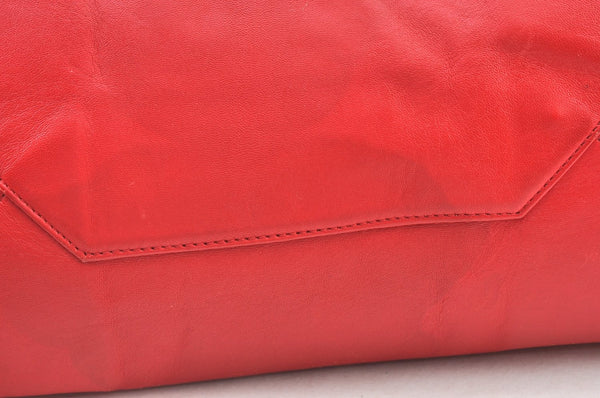 Authentic CELINE Horizontal Cabas Vintage Shoulder Tote Bag Leather Red 3111I