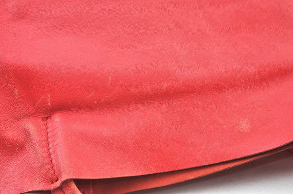 Authentic CELINE Horizontal Cabas Vintage Shoulder Tote Bag Leather Red 3111I