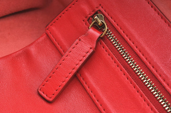 Authentic CELINE Horizontal Cabas Vintage Shoulder Tote Bag Leather Red 3111I
