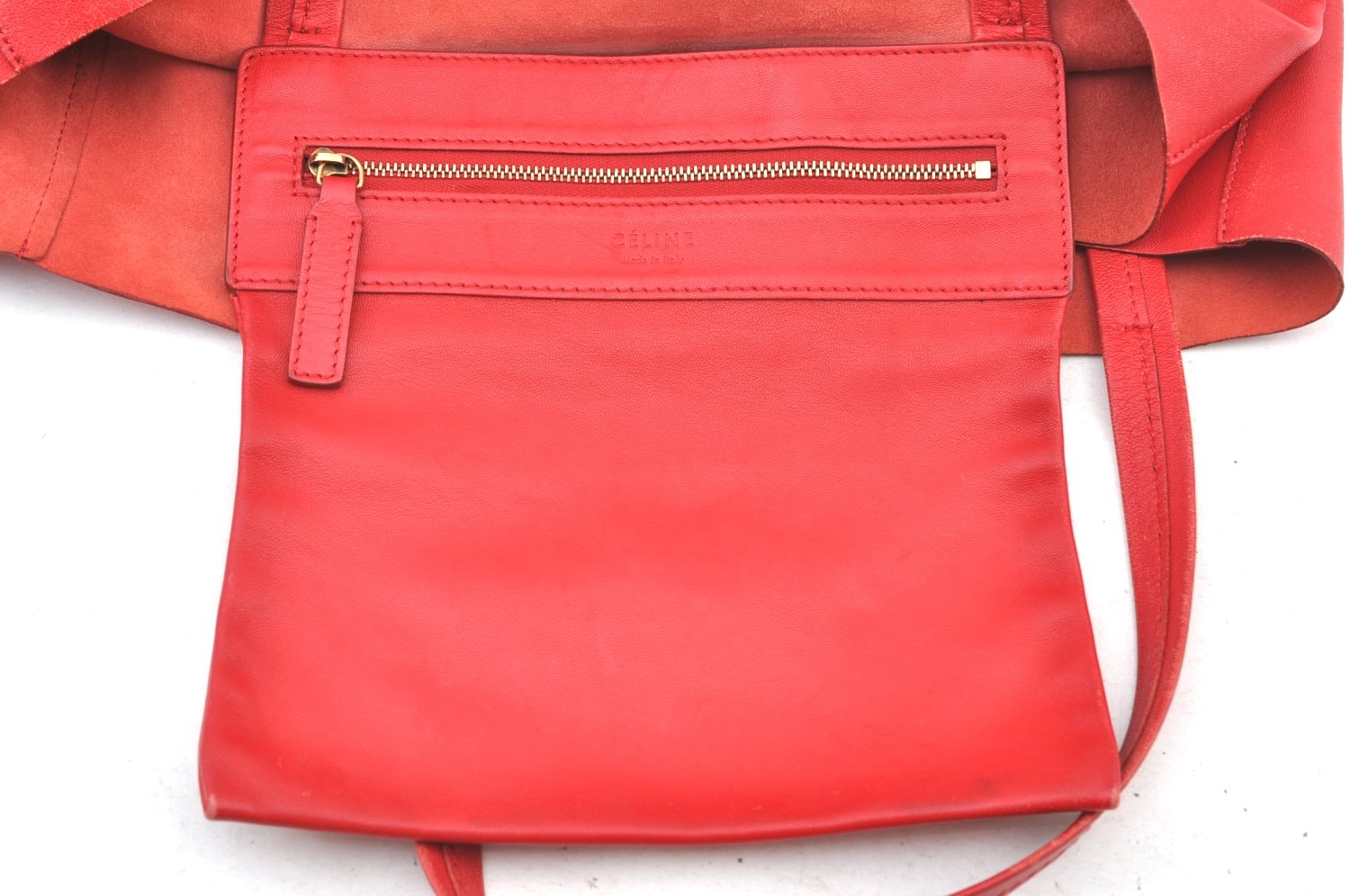 Authentic CELINE Horizontal Cabas Vintage Shoulder Tote Bag Leather Red 3111I
