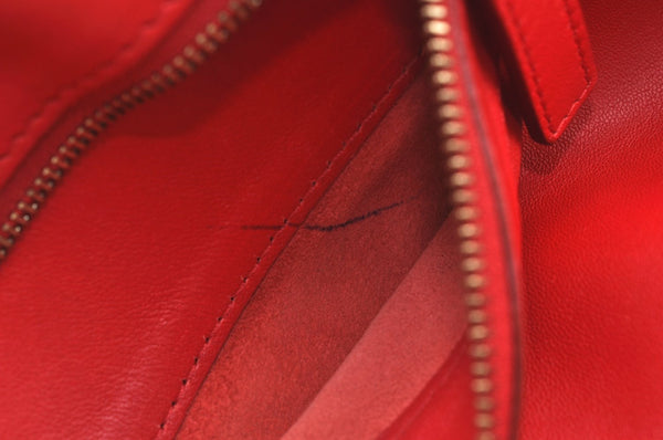 Authentic CELINE Horizontal Cabas Vintage Shoulder Tote Bag Leather Red 3111I