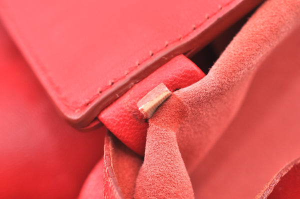 Authentic CELINE Horizontal Cabas Vintage Shoulder Tote Bag Leather Red 3111I