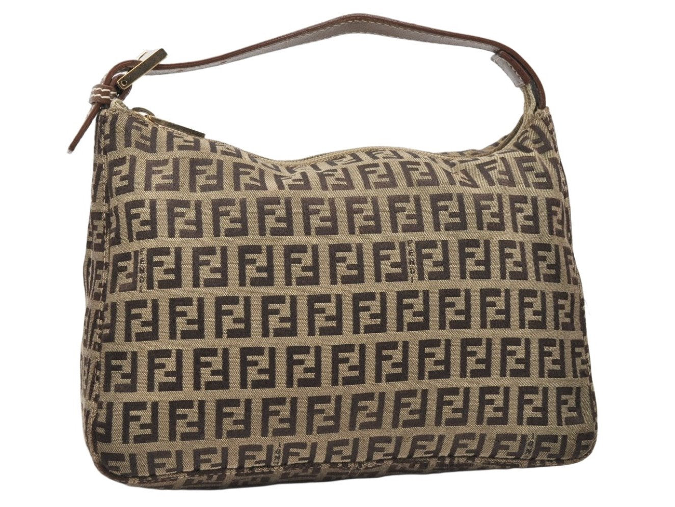 Authentic FENDI Vintage Zucchino Hand Bag Purse Canvas Leather Brown Junk 3112K