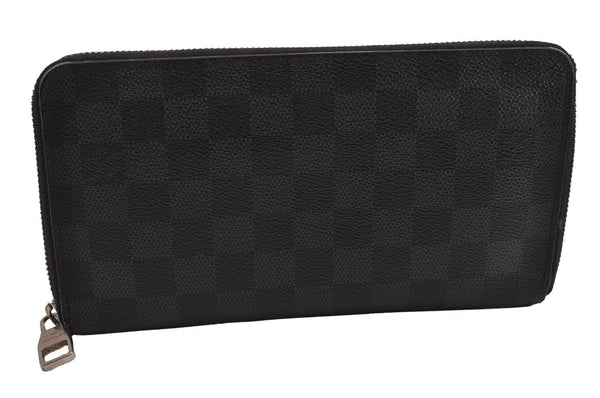 Authentic Louis Vuitton Damier Graphite Zippy Organizer Wallet N63077 Junk 3113J