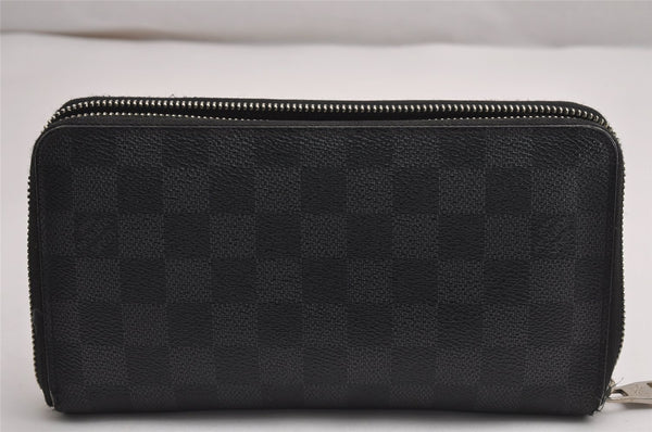 Authentic Louis Vuitton Damier Graphite Zippy Organizer Wallet N63077 Junk 3113J