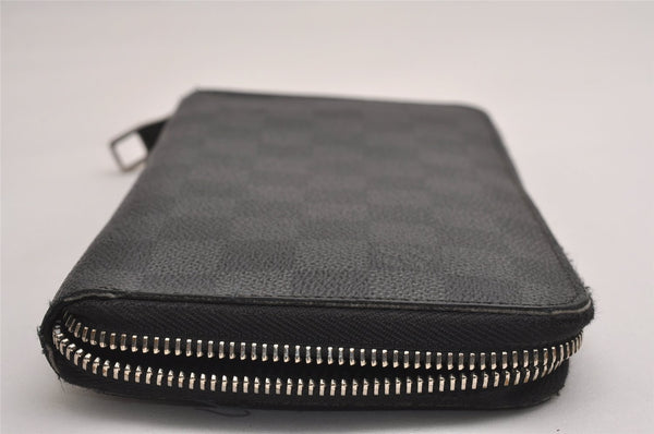 Authentic Louis Vuitton Damier Graphite Zippy Organizer Wallet N63077 Junk 3113J