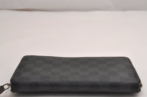 Authentic Louis Vuitton Damier Graphite Zippy Organizer Wallet N63077 Junk 3113J