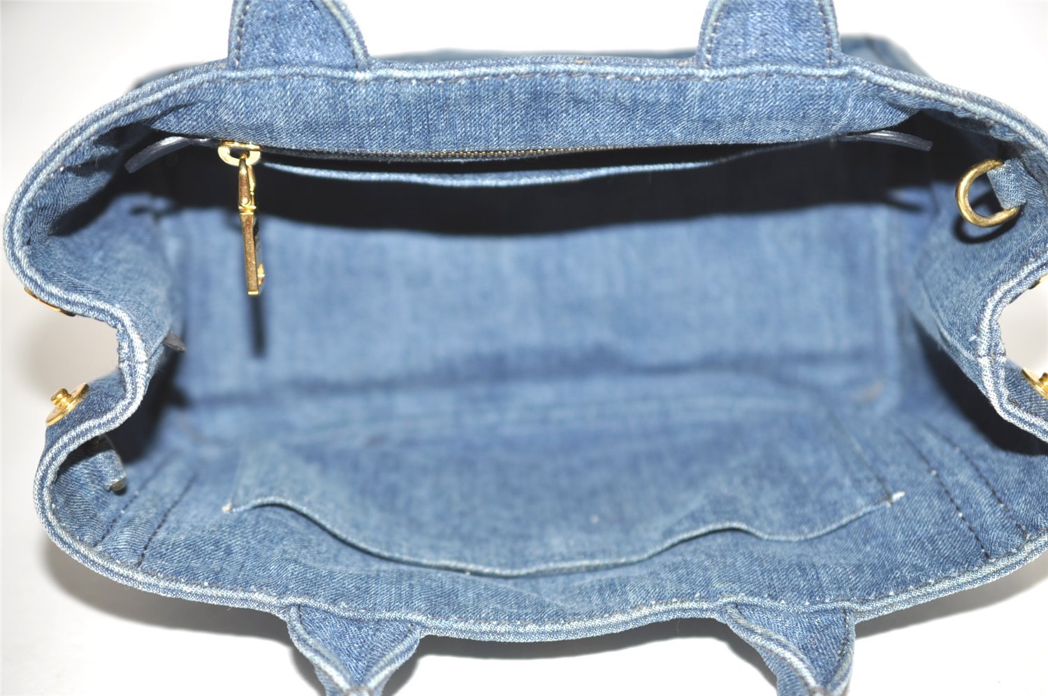Authentic PRADA Vintage Canapa SS Denim 2Way Shoulder Hand Bag Purse Blue 3116I
