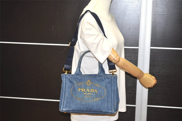 Authentic PRADA Vintage Canapa SS Denim 2Way Shoulder Hand Bag Purse Blue 3116I