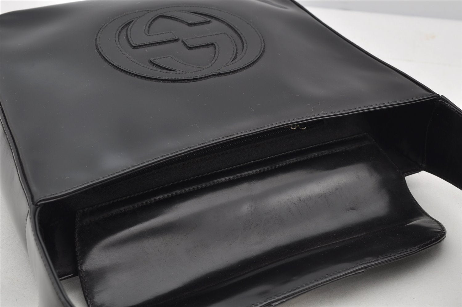 Authentic GUCCI Vintage Shoulder Hand Bag Purse Enamel Black Junk 3118J