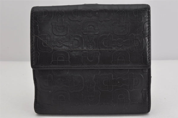 Authentic GUCCI Jackie Horsebit Motif Leather Bifold Wallet 141435 Black 3118K