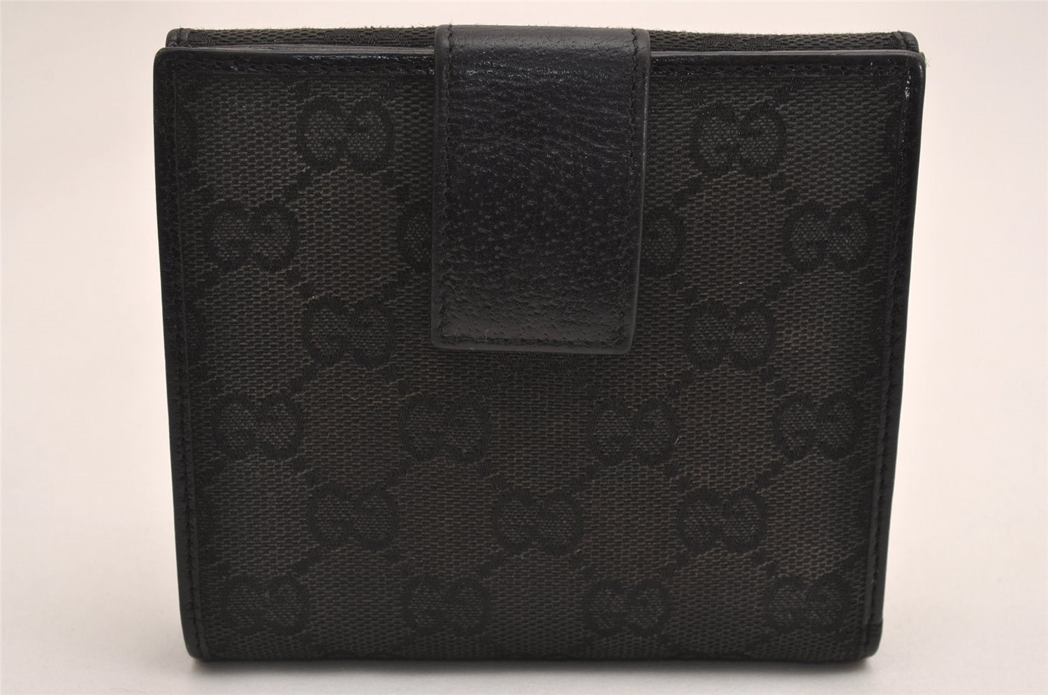 Authentic GUCCI Vintage Bifold Wallet Purse GG Canvas Leather 112664 Black 3119J