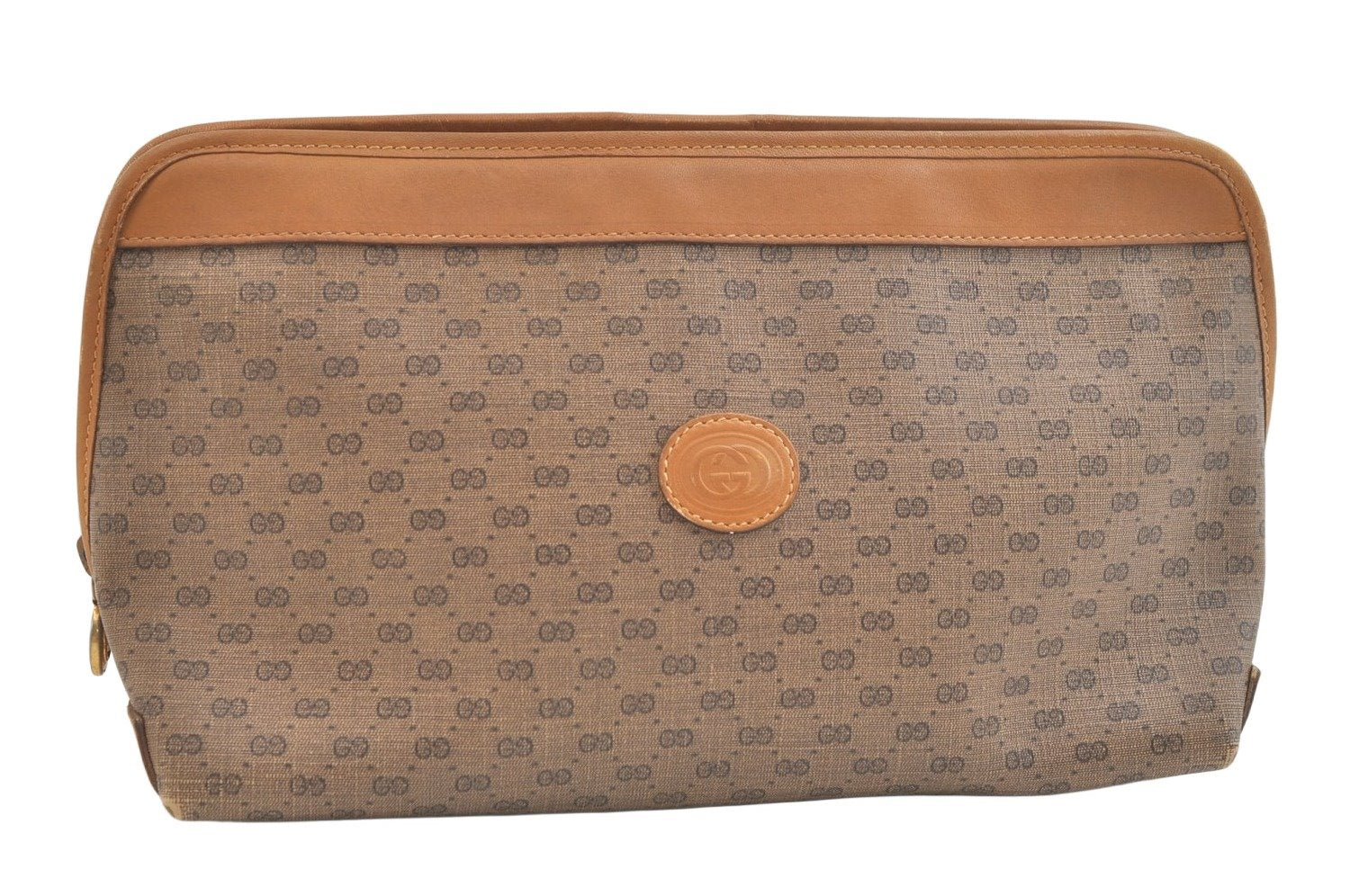 Authentic GUCCI Micro GG PVC Leather Clutch Hand Bag Purse Brown Junk 3119K