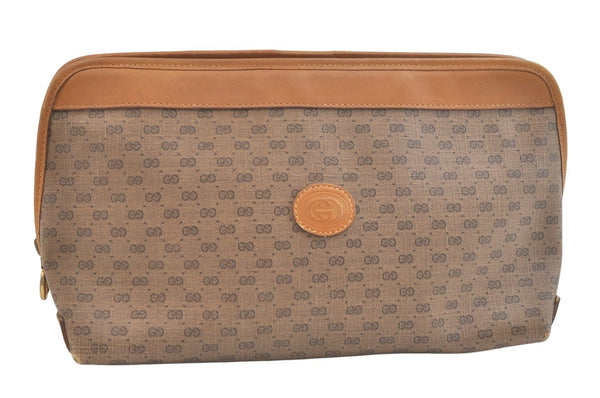 Authentic GUCCI Micro GG PVC Leather Clutch Hand Bag Purse Brown Junk 3119K