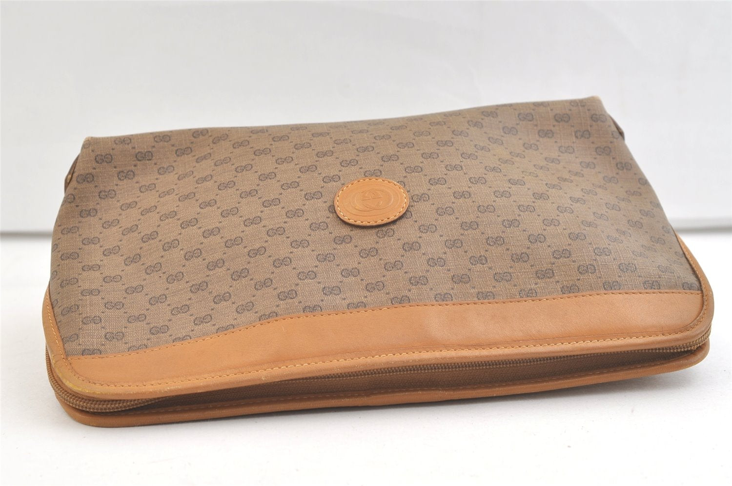 Authentic GUCCI Micro GG PVC Leather Clutch Hand Bag Purse Brown Junk 3119K