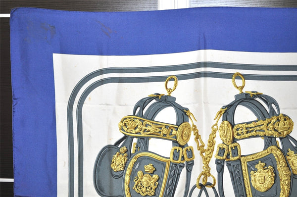 Authentic HERMES Carre 90 Scarf "BRIDES de GALA par" Silk Blue 3120K