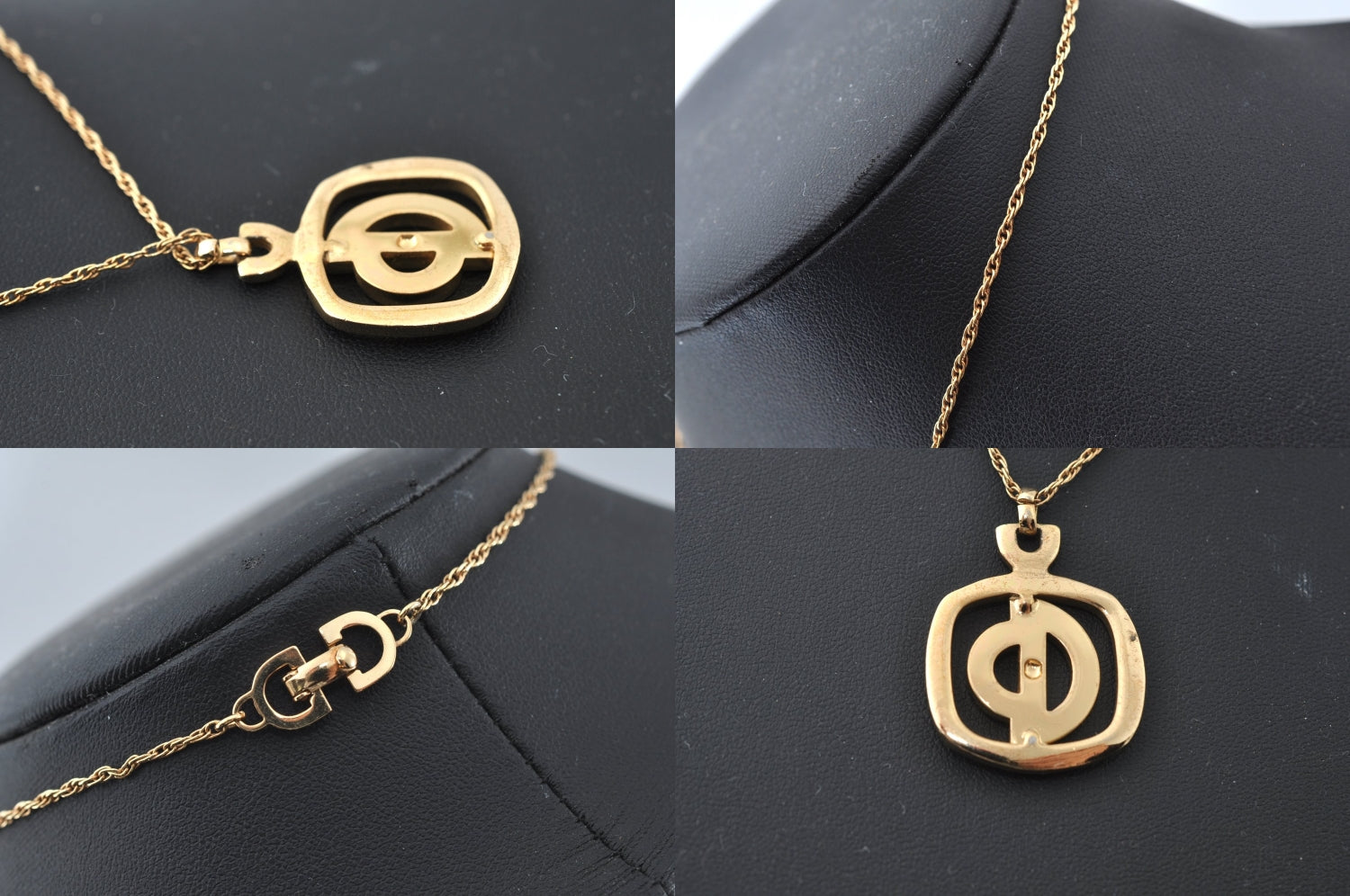 Authentic Christian Dior Gold Tone Chain Pendant Necklace CD Box 3121M