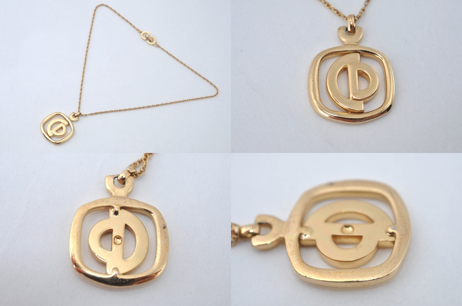 Authentic Christian Dior Gold Tone Chain Pendant Necklace CD Box 3121M