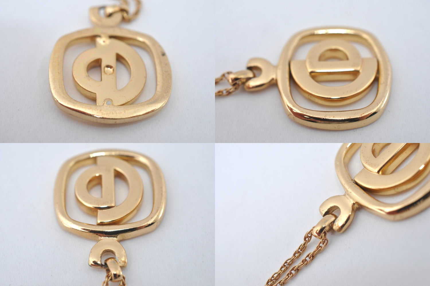 Authentic Christian Dior Gold Tone Chain Pendant Necklace CD Box 3121M