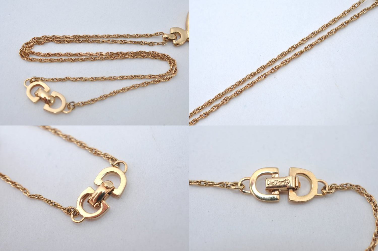 Authentic Christian Dior Gold Tone Chain Pendant Necklace CD Box 3121M