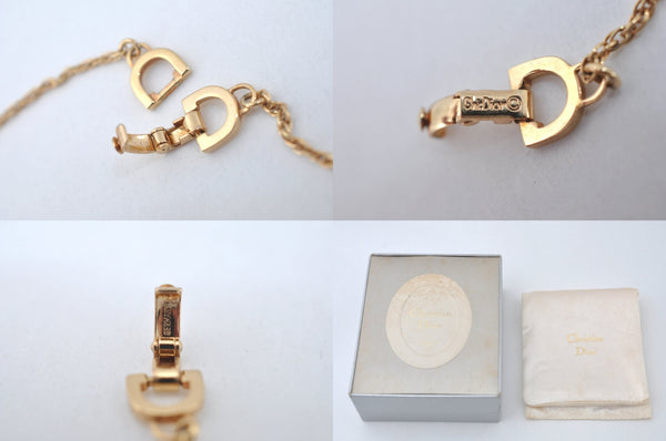Authentic Christian Dior Gold Tone Chain Pendant Necklace CD Box 3121M