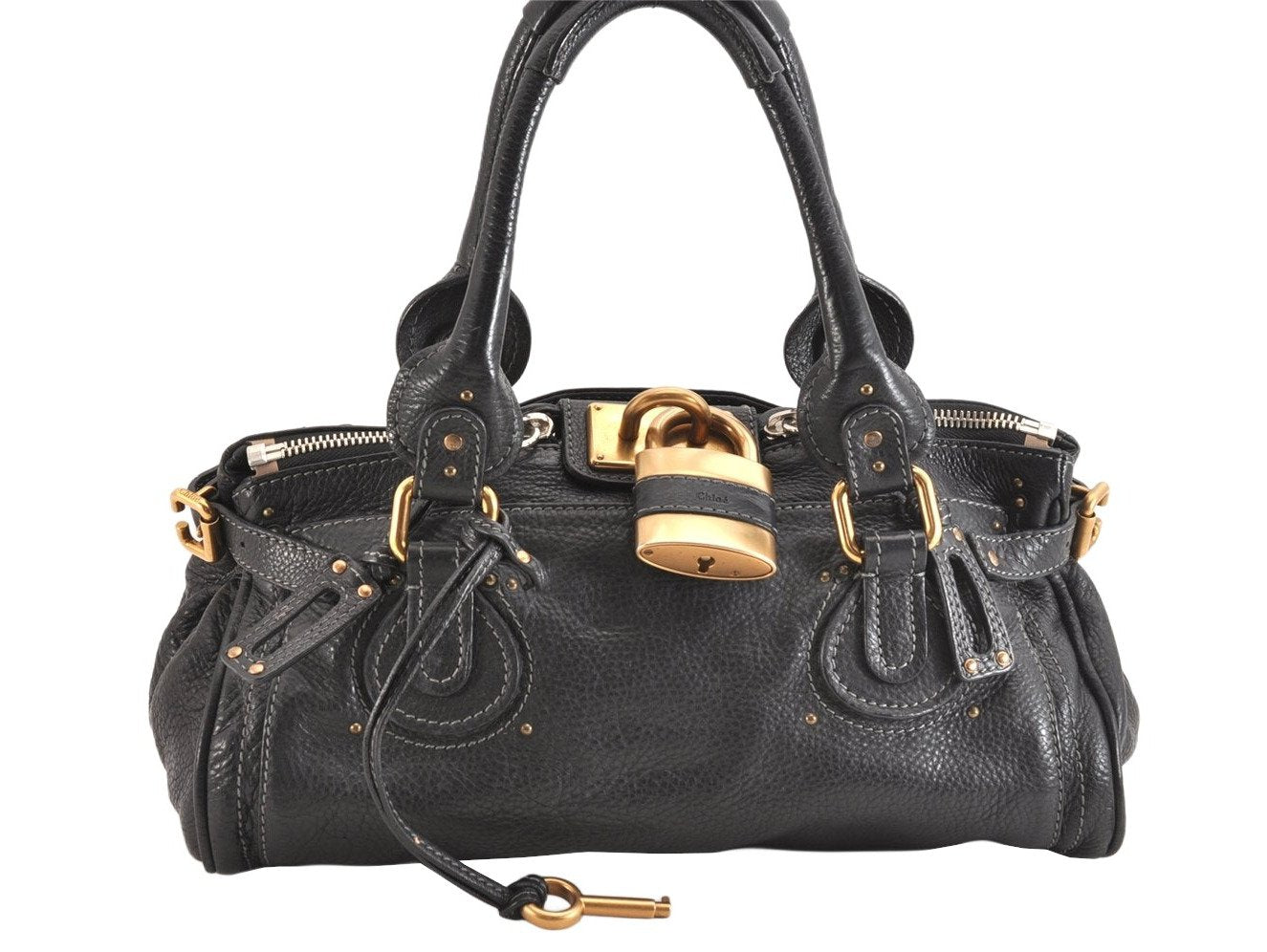 Authentic Chloe Vintage Paddington Leather Shoulder Hand Bag Black 3122M